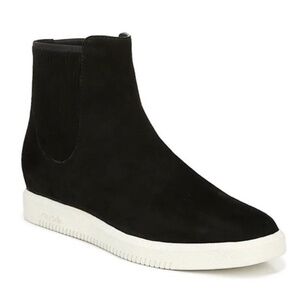 Vince Black Ribbed Ilona Round Toe Wedge Leather Sneakers